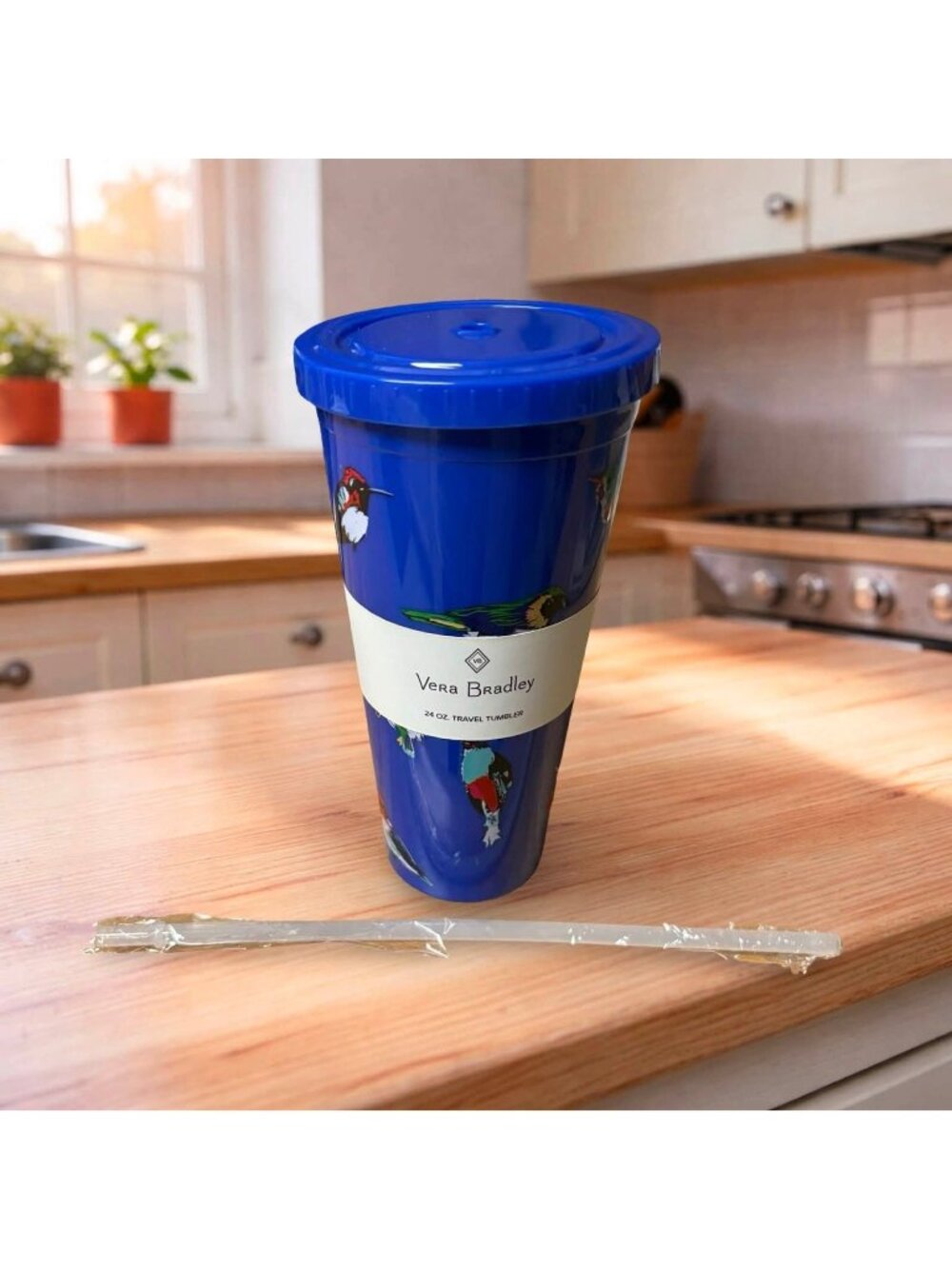 Vera Bradley 24 oz Travel Tumbler Mini Tody Birds Blue Cup Straw NWT Retired